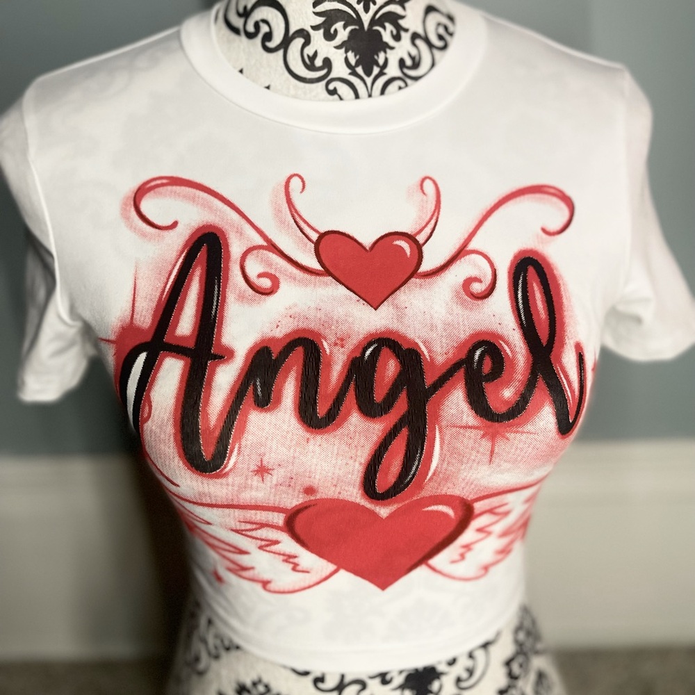 cute letter and heart print crop-top